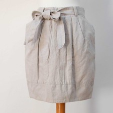 Whistles Ecru Tulip Skirt Belted Oatmeal Cotton Linen Mix Pockets Button Up