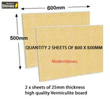 Vermiculite Board Qty 2 x 600mm x 500mm, Ideal for Wood Burning Stoves