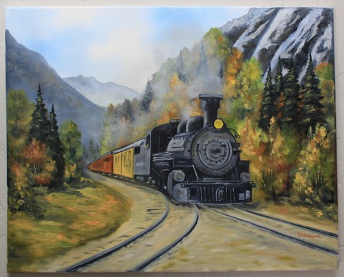 Oil painting locomotive - oil, steam