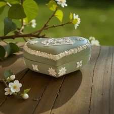 Wedgwood Jasperware - Blue - Icarus and Daedalus - Heart Shaped - Trinket Box