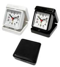Champion Folding Travel Alarm Clock White Black Battery Time Holiday TR50 Square