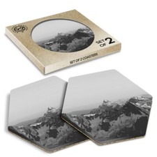 2 x Hexagon Coasters - BW - Snowy Mountain Peak Alpine #35659