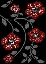 Black Floral Rug Red Flower