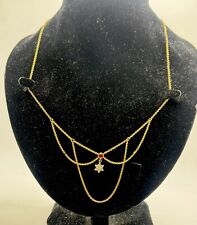 14ct Gold Double Drop Ruby & Diamond Multi Layer Chain Festoon Necklace