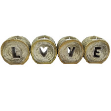 Next Home Set of 4 "Love" Candle Holders Log Effect 9 cm Dia Inc. Tealights Gift