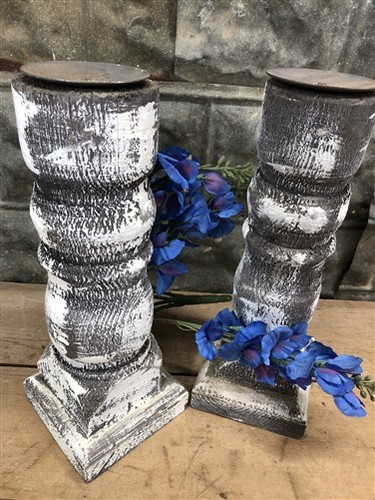 Pair gray wooden pillar - gray, 14"