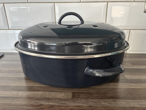Large oval navy blue enamel - oval,