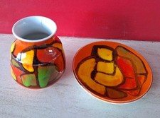 Poole Pottery 1970s 'Delphis ' Vase 31  1.5cm hairline crack  Pin Dish 49 