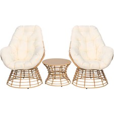 3 Pcs Swivel Patio Wicker Egg