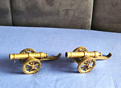 Pair small brass cannon - pair,