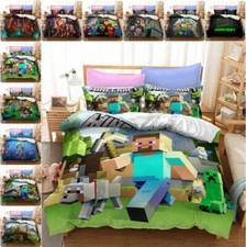 Minecraft Quilt Duvet Cover Gift Bedding Set Single Size Cartoons Boy Girl Kids