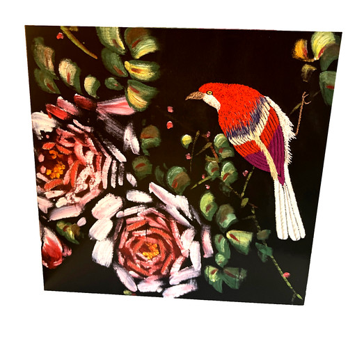 Card japanese art bird red - japanese,