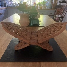 Handmade Carved Wooden Folding Book Stand Display  intricate carving