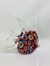 Millefiore Glass Angel Fish Paperweight, Red, Blue, White