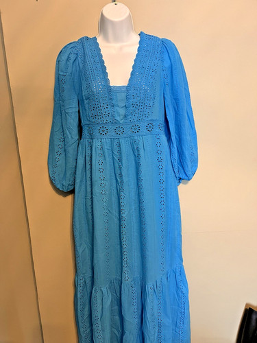 Blue broderie anglaise maxi - blue,
