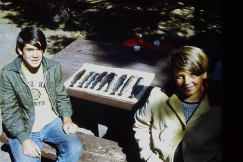 1970s boys with freshly caught - 1970s,