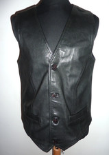 Men's Vintage Real Black Leather Waistcoat Western Biker Motorcycle Gilet Medium
