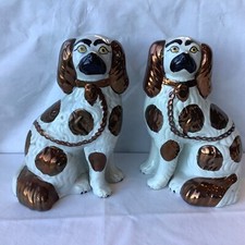 Staffordshire Wally Dogs  Copper Lustre Spaniels  Antique Pottery  26cm Tall