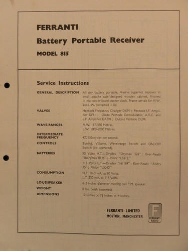 Ferranti model 815 battery - ferranti,