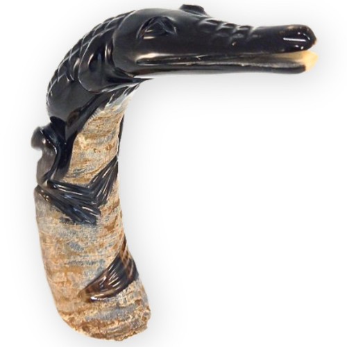 Carved horn crocodile - carved,
