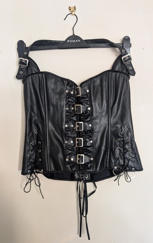 Black faux leather halterneck - leather,