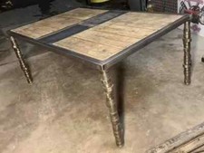 Handmade Large Metal & Wood Dining Table Volvo Lorry Cams Legs Steel Hotplate