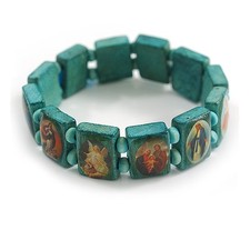 Stretch Teal Wooden Saints Bracelet / Jesus Bracelet / All Saints Bracelet - Up