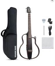 SONICAKE QGT-01 Electric Travel Guitar, Portable Solid Mahogany Body Acoustic