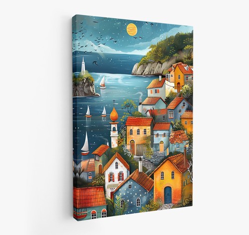 Whimsical colourful folk - colourful, town