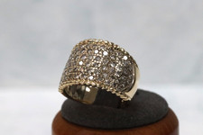 Heavy 9ct Yellow Gold Diamond Bombay Ring - Size Q½ - UK Hallmark