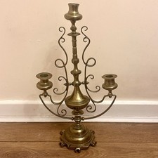 Antique Vintage Heavy Brass 3-Arm Candelabra Candlestick Holder - Ornate - 18” H