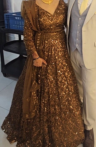 Gold sequin bridal lengha - lengha, set
