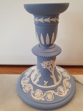 Wedgwood Jasperware Blue Candlestick (Small Repair To Neck ) H5"