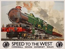 TX282 Vintage Speed West Cornwall Devon Wales GWR Railway Travel Poster A2/A3/A4