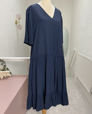 Jigsaw Tiered Midi Dress Size 10 Relaxed Fit Pockets Office Workwear Navy