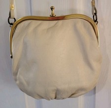 Vintage Debenhams Classics Small Cream Genuine Leather Shoulder Bag Handbag
