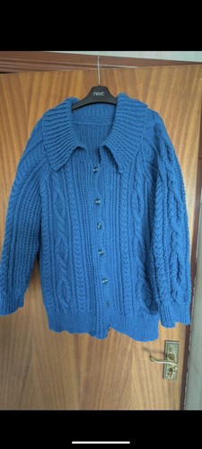 Blue aran handmade cardigan - blue,
