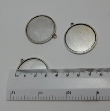 3 silver Tone double sided Cabochon setting frames round pendants 30 mm pictures