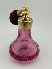 Vintage Pink Glass Perfume Bottle Atomizer with Bulb Spray Gold Tone