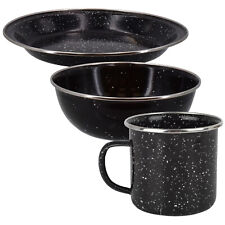 Black Enamel Plate Bowl Cup