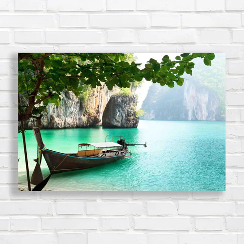 Quiet lake with boat - lake,