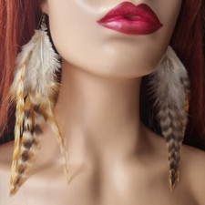Long White Brown Feather Earrings Tassel Dangle Eardrop Bohemian Women Fashion