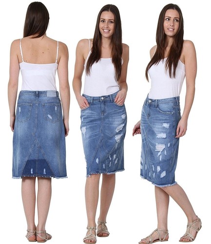Ladies denim midi skirt - denim,