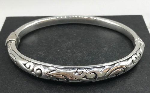 Sterling silver hinged bangle - silver,