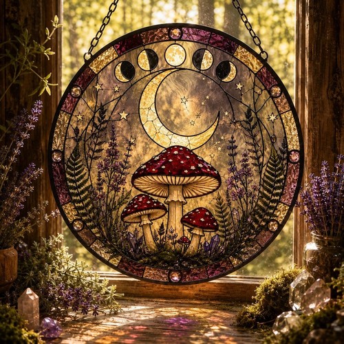 Round mushroom stained glass - stained,