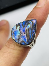Large silver and abalone/paua shell ring UK size M(17 mm)
