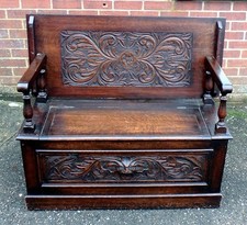 Victorian oak hall bench monks