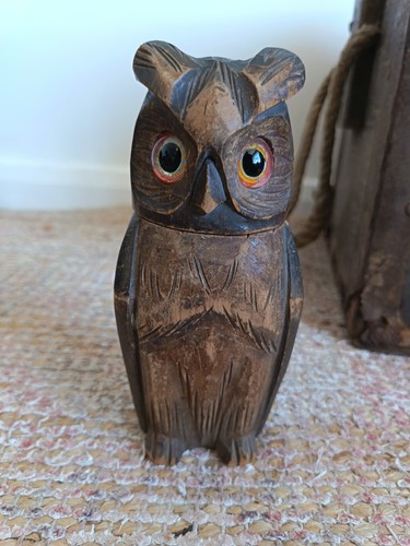 Vintage carved wooden - carved, owl