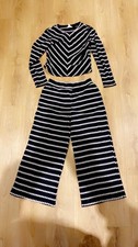 River Island Black stripe Lounge Set jumper trousers suit wide leg size 12 