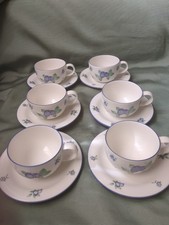 Royal Doulton 1994 Everyday Blueberry 6 Tea / Coffee Cups Saucer Set VGC 
